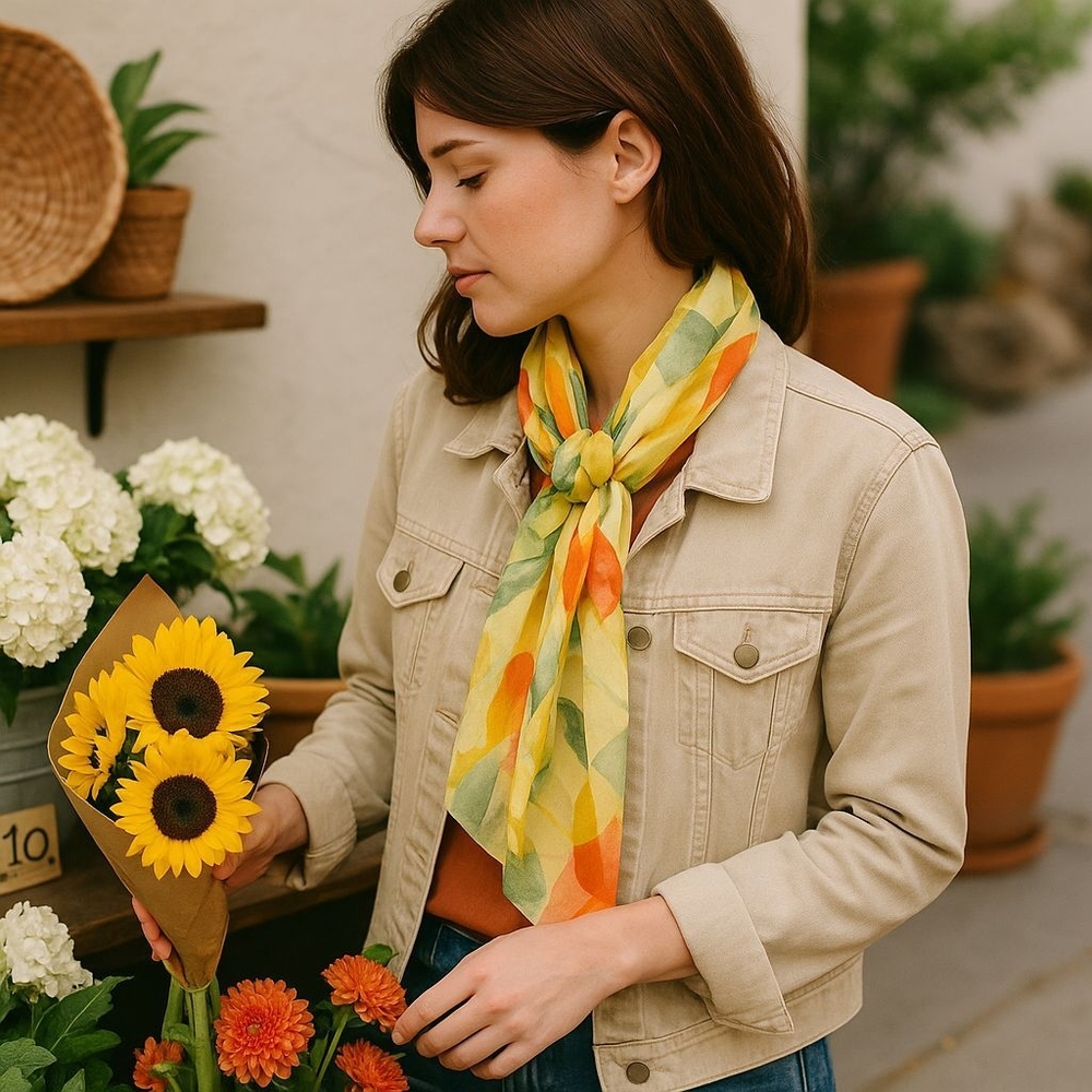 Kathie Lee Collection Y2K Yellow Watercolor Floral Rectangle Polyester Scarf